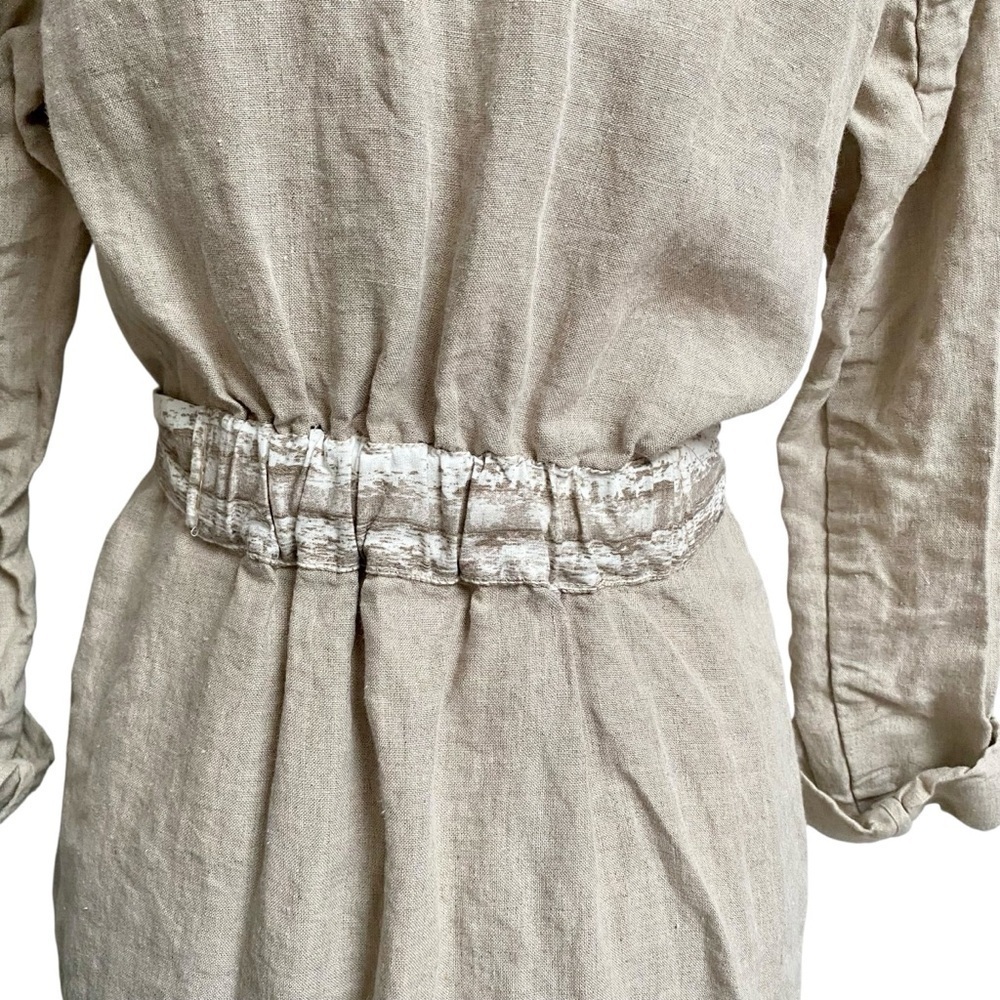 J. Jill Love Linen Shirt Dress XS 100% Linen Beige Button Front Belted Midi - Picture 8 of 12